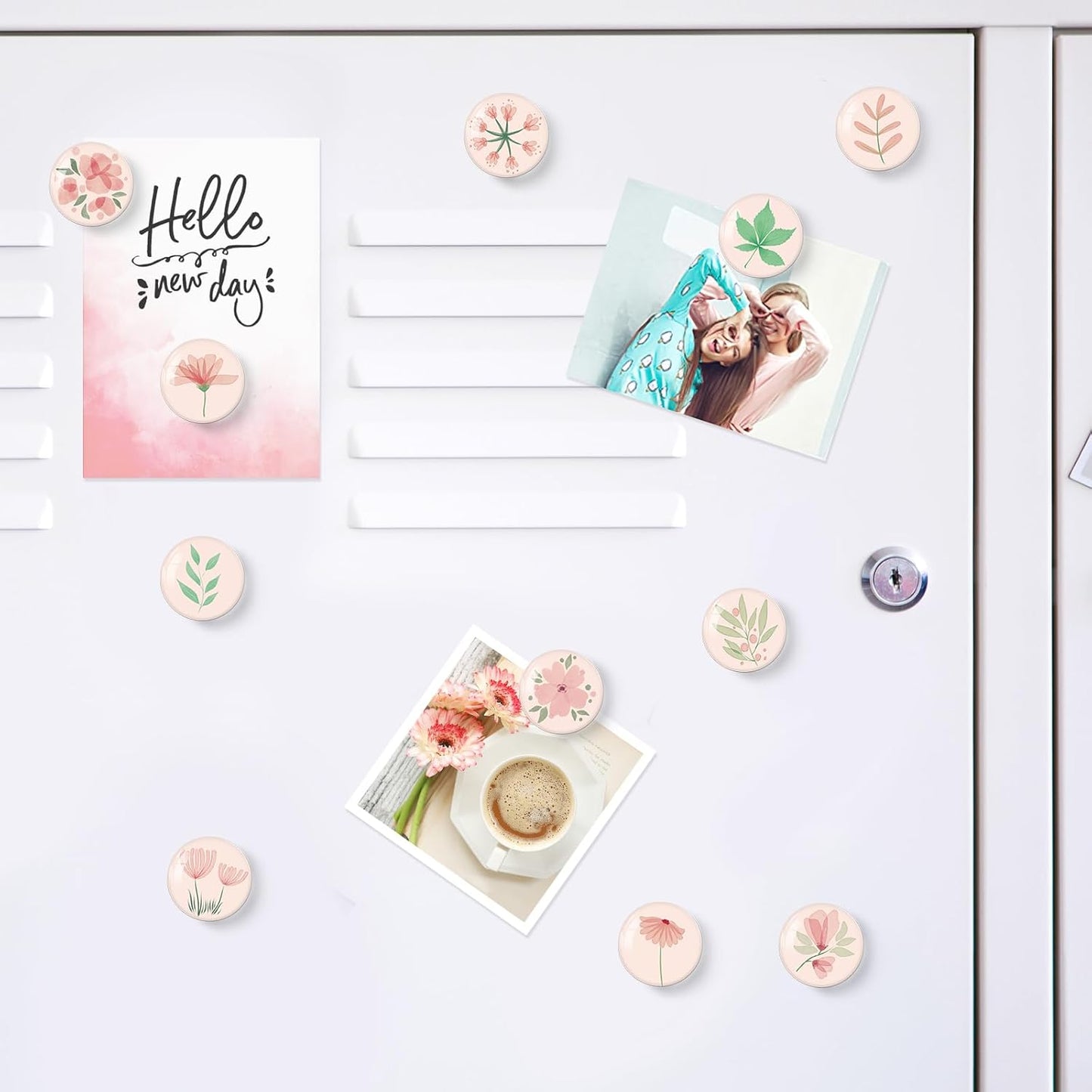 MORCART 16PCS Pink Plant Magnets for Fridge Refrigerator Cute Magnets Decoration for Locker Whiteboard Magnetic Board Cabinets Classroom Office Cubicle School