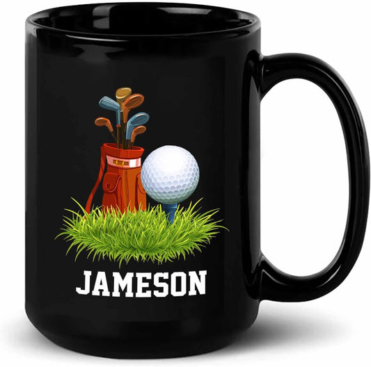 Customized Name Golf Players Coffee Mugs 11 Oz 15 Oz, Personalized Cup Gifts for Men Women Fans Team Sport, Golf Clubs Travel Mug, Golfer Player Black Ceramic Mugs