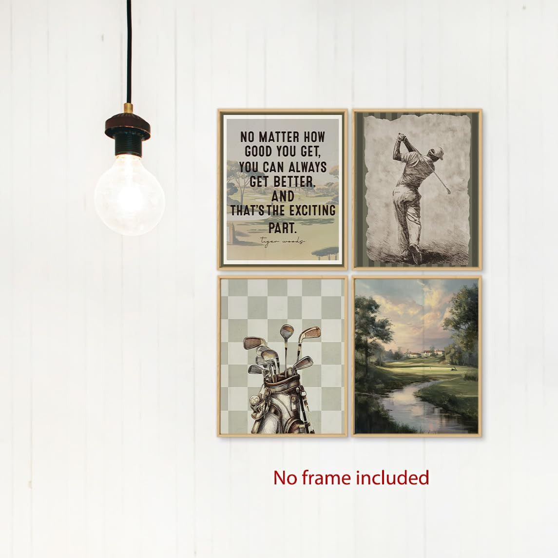 laveliabel Vintage Golf Wall Art Prints Set of 4 Unframed, Golf Pictures Wall Decor, GolfGifts for Men, Vintage Retro Checkered GolfPoster Prints for Home Room GolfOffice WallDecor 8x10inches