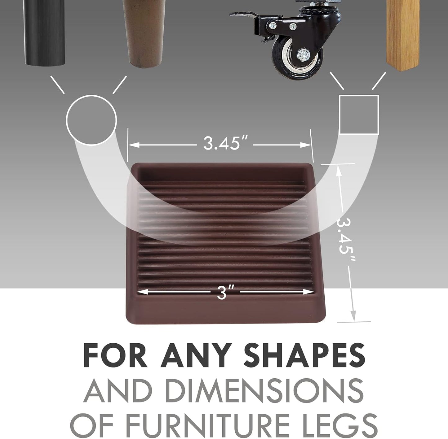 3X3 Rubber Caster Cups, Non Slip Furniture Pads, Anti-Slip Furniture Gripper, Anti Skid Furnitures Feet, Anti Slide Floor Protector for Bed Couch Stoppers (Brown, 8 Pack)