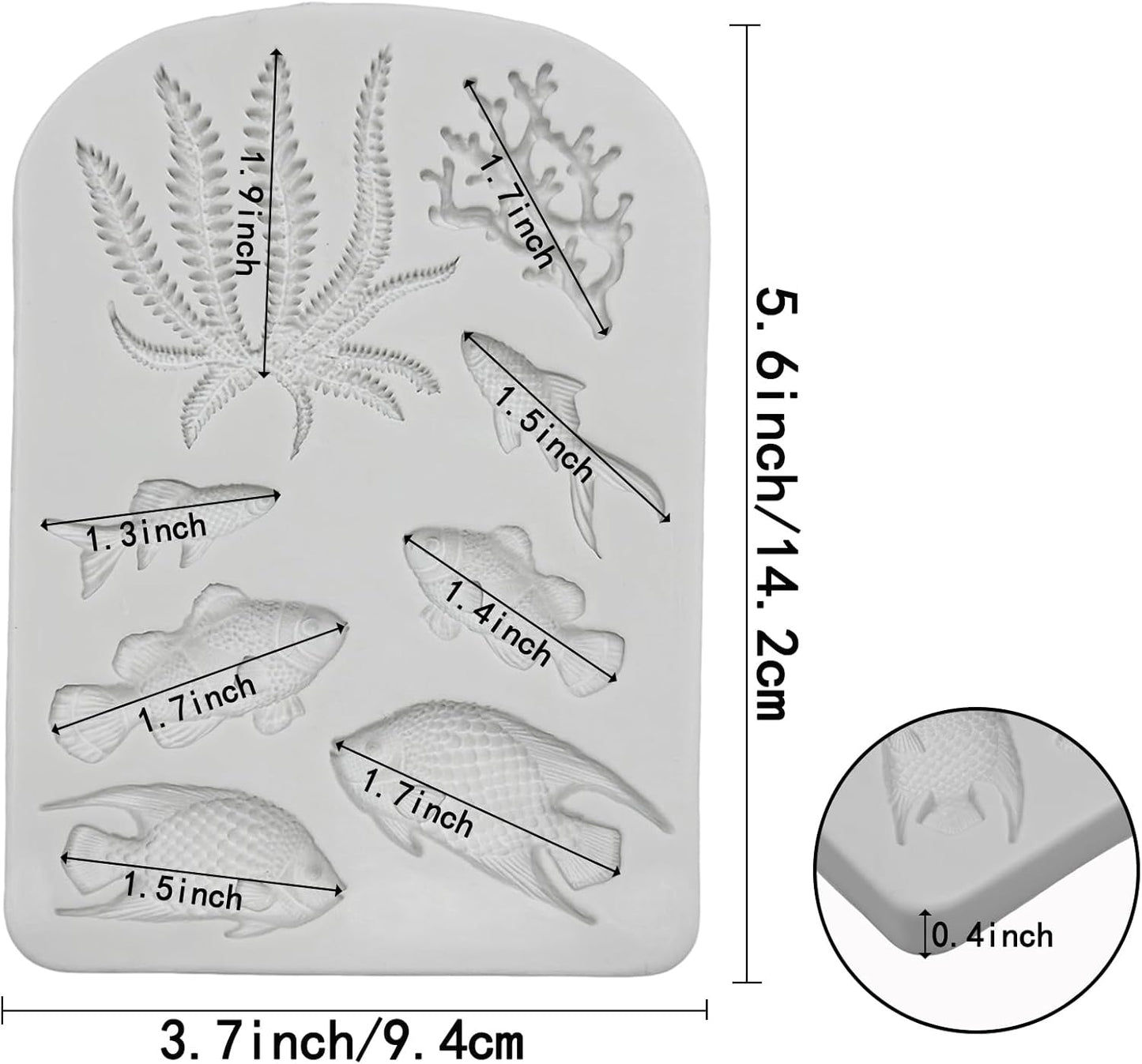 5 PCS Marine Theme Fondant Silicone Mold Seaweed Sea Fish Coral Sea Turtle Shape DIY Handmade Baking Tools, For Theme Cake Cookie Chocolate Candy Decoration Fondant Polymer Clay