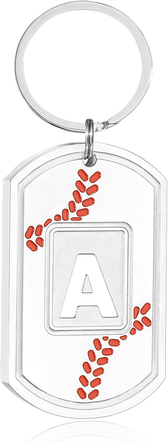 Initial Keychain Gifts for Men,Baseball Dog Tag Mens Keychains for Men Him Dad
