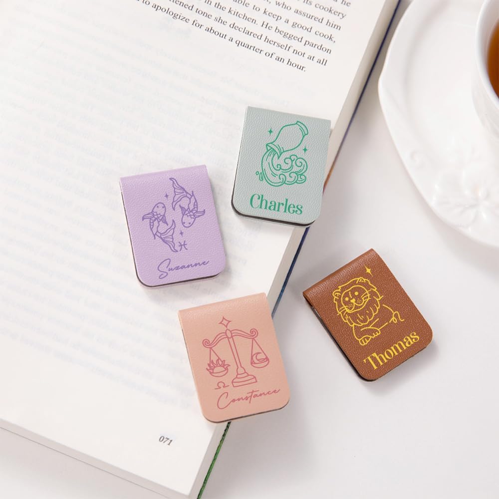 CALLIE Personalized Magnetic Bookmark Clip – Custom Name Reading Gifts for Book Lovers, Birthday Teacher's Day Christmas for Bookworm Gifts (Cute Zodiac Sign)