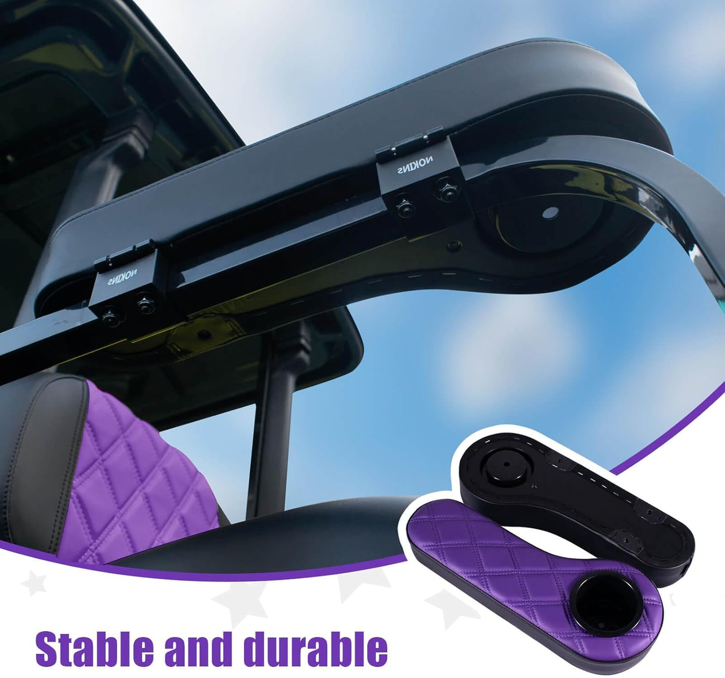 NOKINS Golf Cart Diamond Flip Armrest with Cup Holder, No Drilling Required, Golf Cart Folding Hinged Armrest, Inward Mount, for Club Car EzGo Yamaha Back Seat Kit