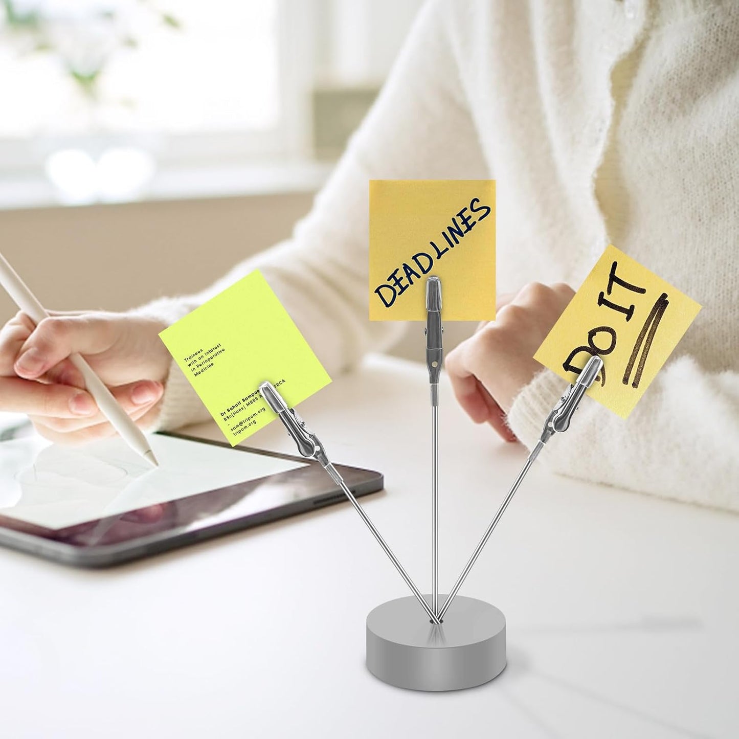 6 Pack Desktop Photo Tree Holder Clip Round Base, 3-Branch Gift Card Holder with Clips, Memo and Picture Display Clip Holder Stand for Wedding Party Photo Clip Holder Table Numbers Silver