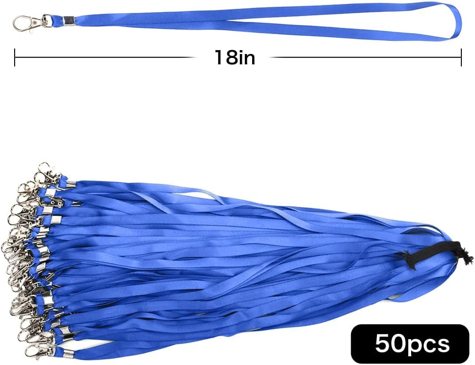 Lanyards 50 Pcs Bulk Lanyard for Id Badges Flat Blue Lanyard with Badge Clip Swivel Hook (50, Blue)