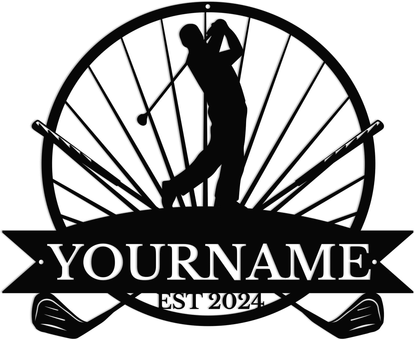 Generic Personalized Golf Name metal Signs,Custom Shed Metal Wall Decor,Black Metal Wall Art Decor,Home Metal Signs Plaques,Outdoor wall Decorative Signage (Style A)
