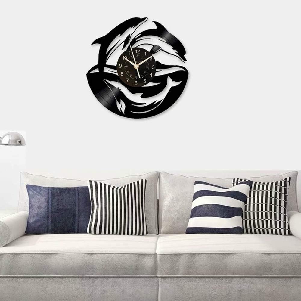 KingLive Black Record LED Clock Art Dolphin Wall Clock 12 inches Vinyl Record Art Wall Decor Clock Black Modern Decoration Wall Clock Home Office Kids Bedroom Wall Creative Gifts