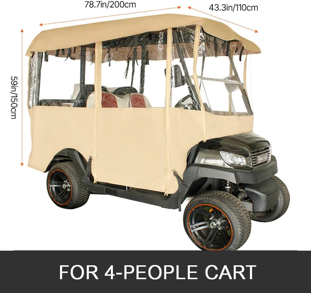 Happybuy Golf Cart Enclosure, 4-Person Golf Cart Cover, 4-Sided Fairway Deluxe, 300D Waterproof Driving Enclosure with Transparent Windows, Fit for EZGO, Club Car, Yamaha Cart