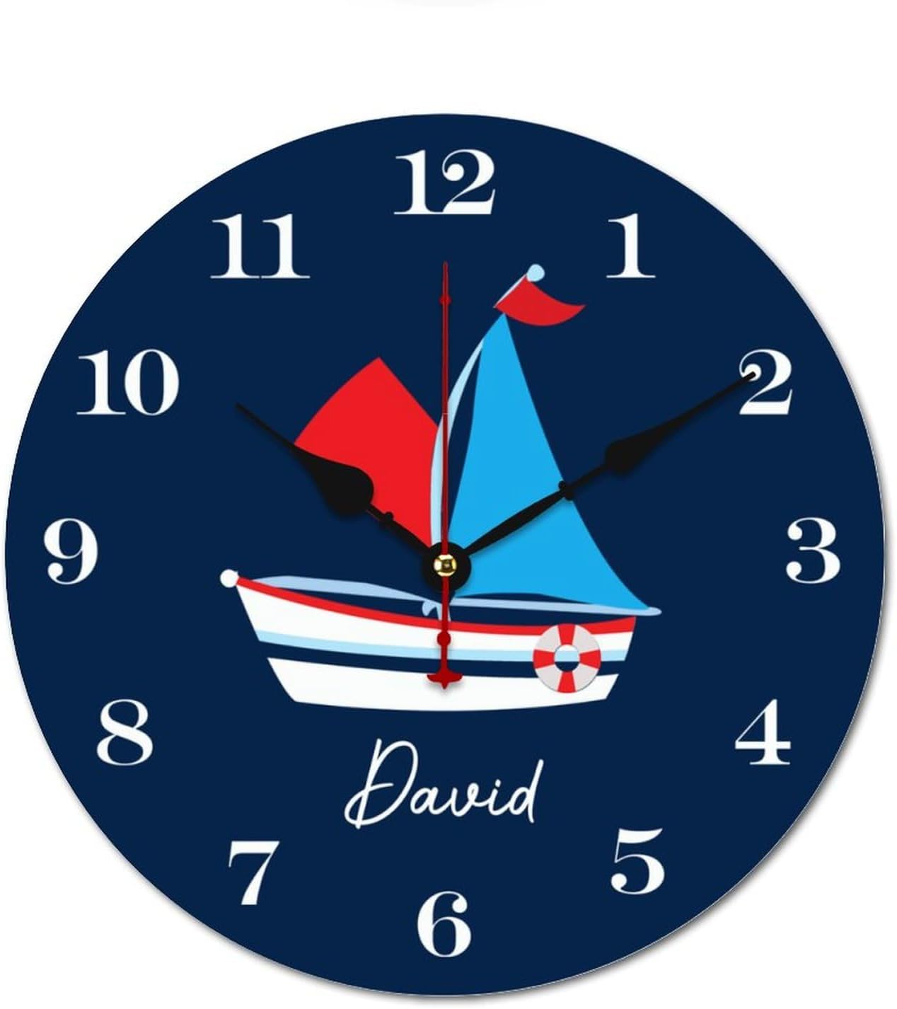 Personalized Boat Kids Wood Wall Clocks Rustic Battery Operated 10 inch Non Ticking Wall Clock for Kids Rooms Boys Girls,Nursery Wall Clock,Custom Kids Clock with Name,Birthday, Style-9