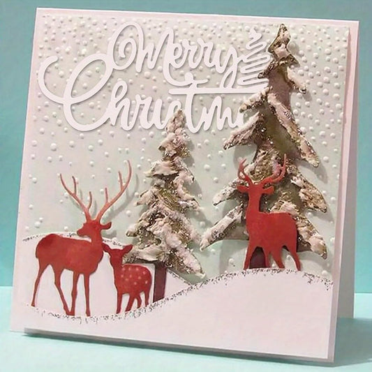 Lapoo Metal Cutting Die for Scrapbooking, 3D Backgrounds Frame New Cutting Dies DIY Album Card Making Decor Paper Metal Die Cuts Party Wedding Decorations (Christmas Numbers and Deer 7.1 x 6.3 in)