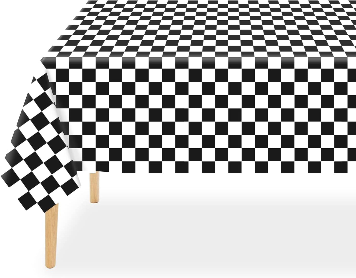 QIKSION 3 Pack Black and White Checkered Tablecloth Black Checkered Flag Tablecloth, Disposable Plastic Gingham Table Cover for Parties, Outdoor Picnic, Race Car Birthday Party(54 × 108 Inch)