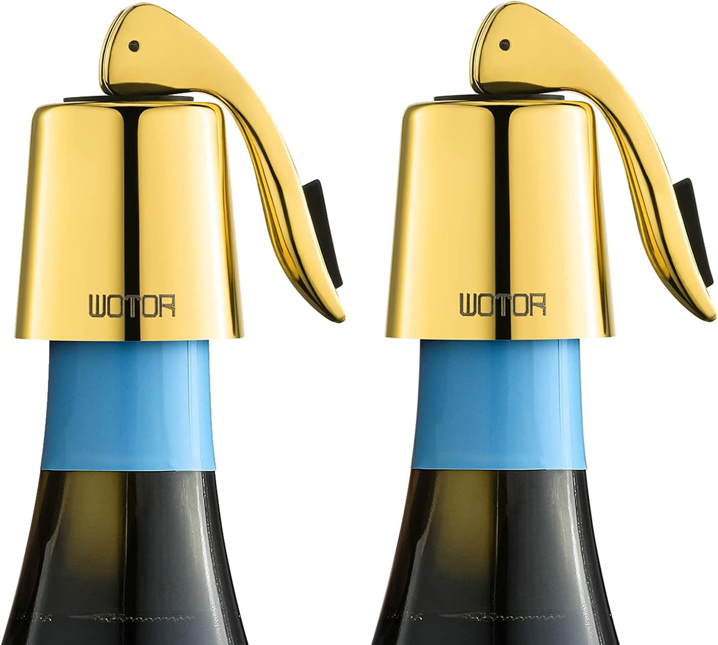 WOTOR Stainless Steel Wine Bottle Stoppers with Silicone - Reusable Wine Saver and Decorative Bottle Sealer, Leakproof, Keep Fresh, Gold, 2 Pack