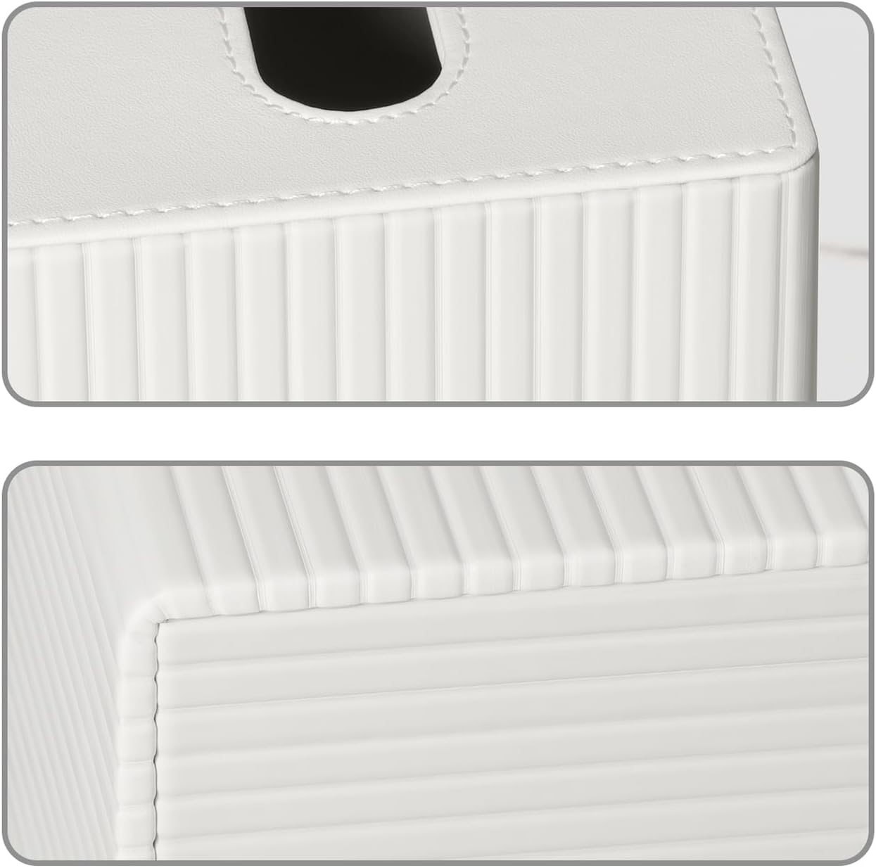 PU Leather Tissue Box Cover Square Tissue Box Holder with Magnetic Closure (Ivory Stripe)