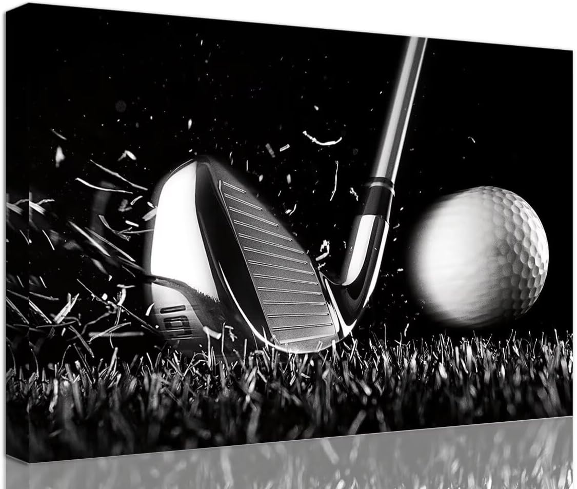 Golf Poster Wall Art Picture Golf Ball Sport Canvas Prints Wall Decor for Gym Living Room Decorations Framed Artwork Ready to Hang(12''H x 16''W)