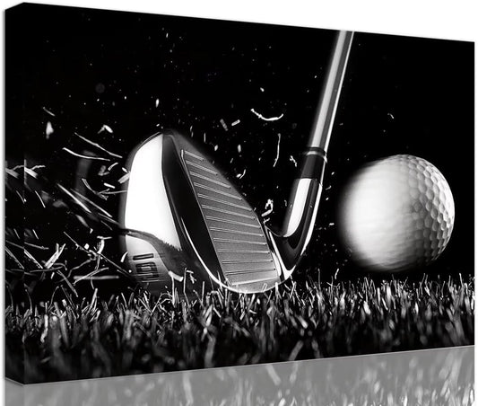 Golf Poster Wall Art Picture Golf Ball Sport Canvas Prints Wall Decor for Gym Living Room Decorations Framed Artwork Ready to Hang(12''H x 16''W)