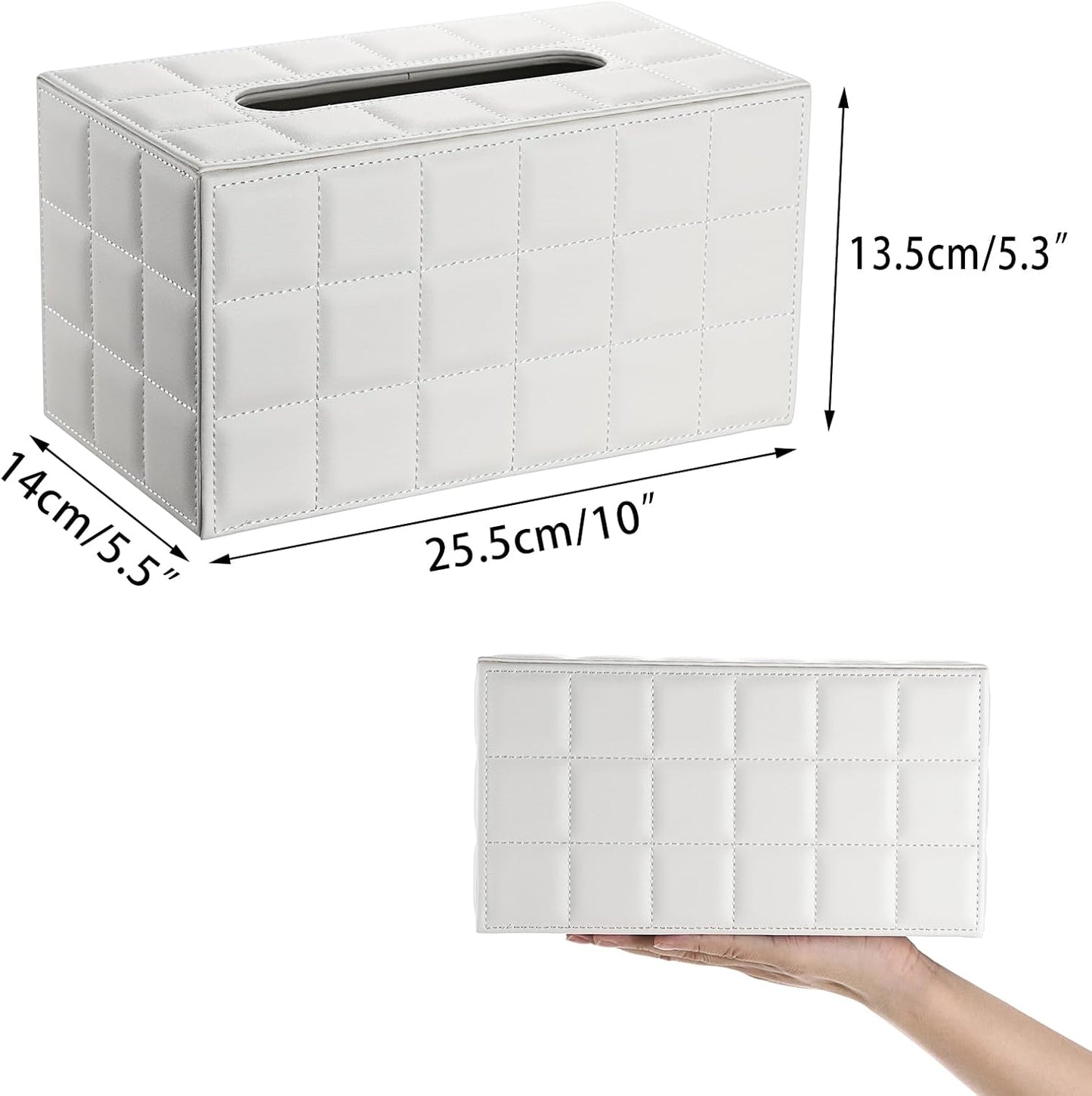 Sumnacon Tissue Box Cover Rectangle Leather Tissue Box with Magnetic Bottom,PU Tissue Box Holder Decorative Grid White Tissue Cover for Bathroom Toilet Bedroom Kitchen Office Table Desk, Large