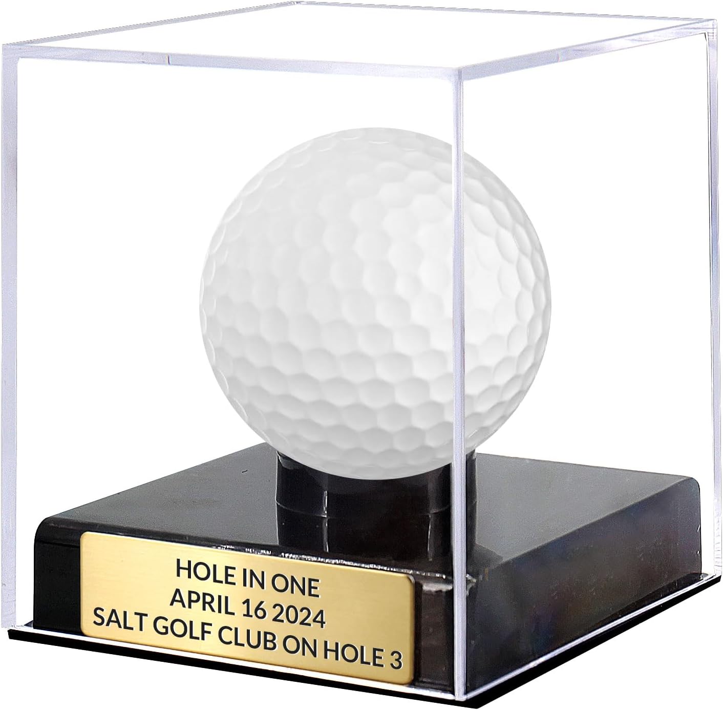 Custom Golf Ball Display Case Acrylic Golf Ball Holder Case Laser Engraved Plaque Showcase Your Cherished Golf Ball Memorabilia (Golden)