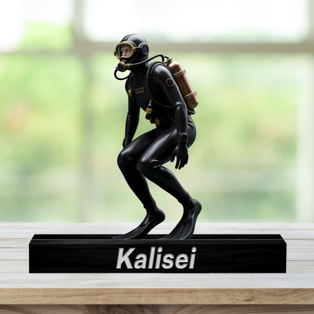 Personalized Diver Desktop Ornament Sign Custom Name Desk Sign Art Diving Lovers Flat Plaque with Wooden Base for Home Men Cave Desk Decoration Plaque Gifts for Diver Christmas Xmas Birthday