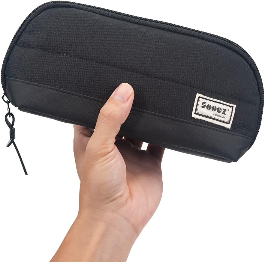 Sooez Wide-Opening Pencil Pen Case, Lightweight & Spacious Pencil Pouch Zipper Stationery Bag, Aesthetic Supply with Triangular Design for Adults, Black