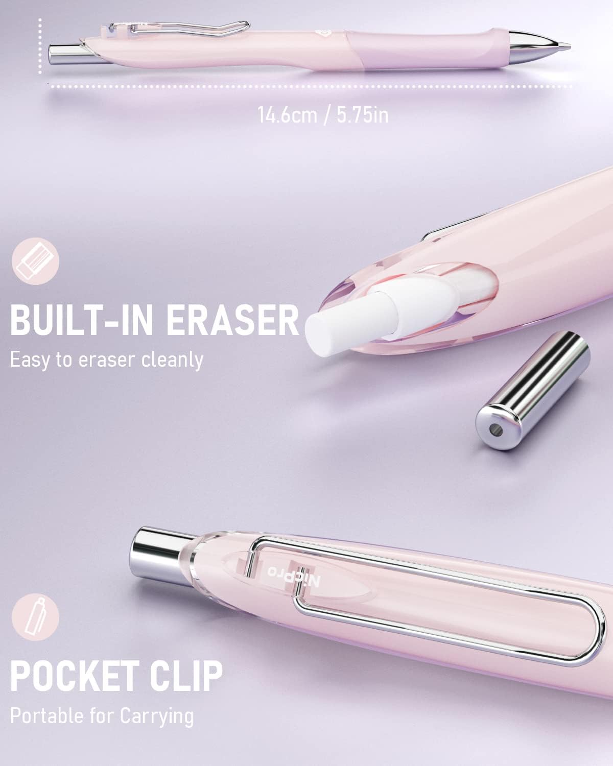 Nicpro 6PCS Pastel Mechanical Pencil Set 0.5 mm, Cute Mechanical Pencils with Comfort Grip with 12 Tubes HB Lead Refill, 3 Eraser, 9 Eraser Refills for Student Writing, Drawing, Sketching- with Case