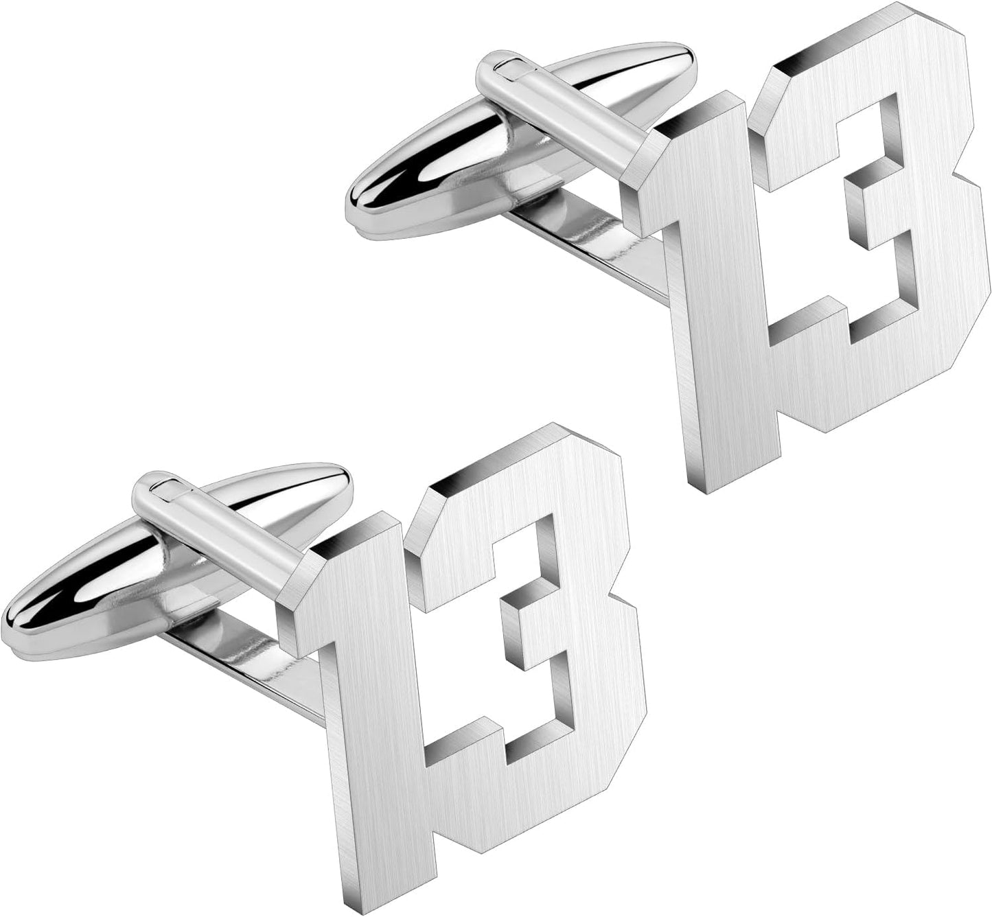 AMITER Mens Cufflinks with Number, Classic Silver Personalized Cuff Links for Men, Sport’s Day Casual or Formal Shirts