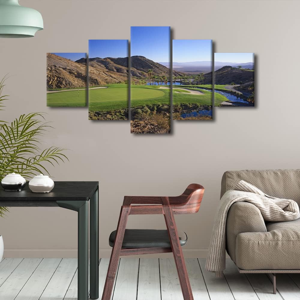 5 Pieces Golf Course Poster Wall Art Cascata Golf Course Las Vegas, Nevada, United States Canvas Print Home Decor Pictures for Living Room Bedroom Bathroom Painting Framed Ready to Hang - 60"W x 32"H