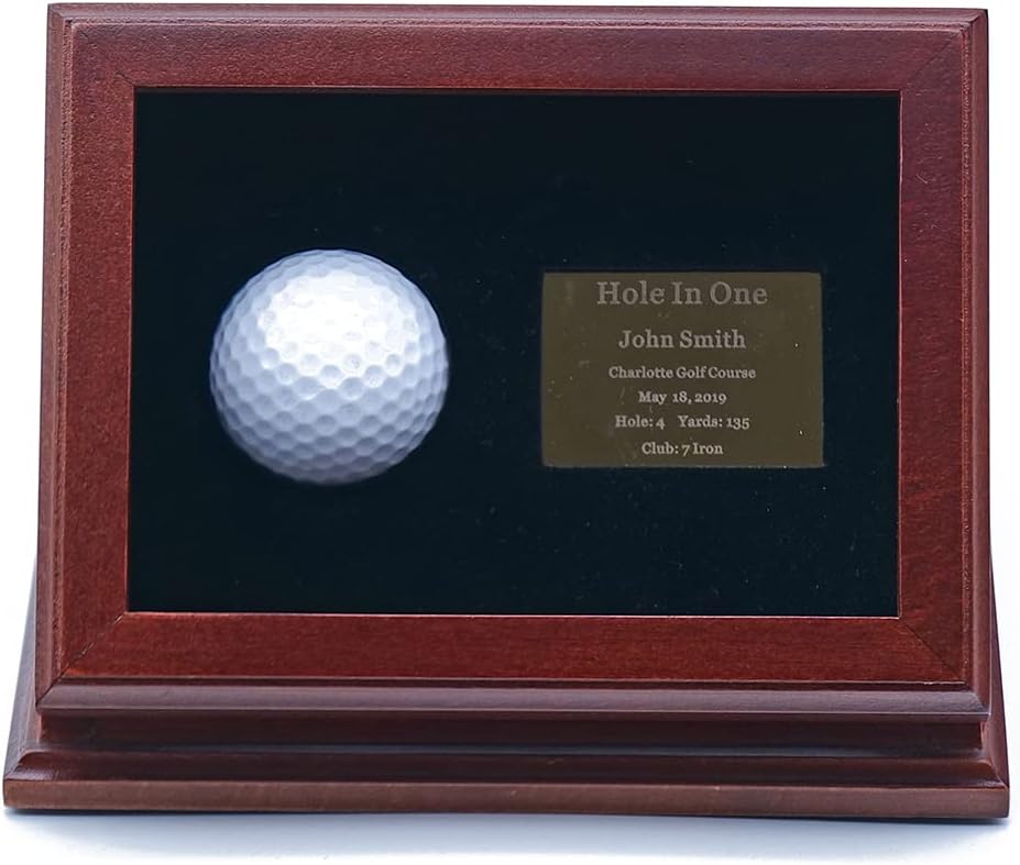 Show Box in One Golf Ball Beech Wood Display Case Box Shadow Box with Glass Window Free Customized Plaque Engraving Brown