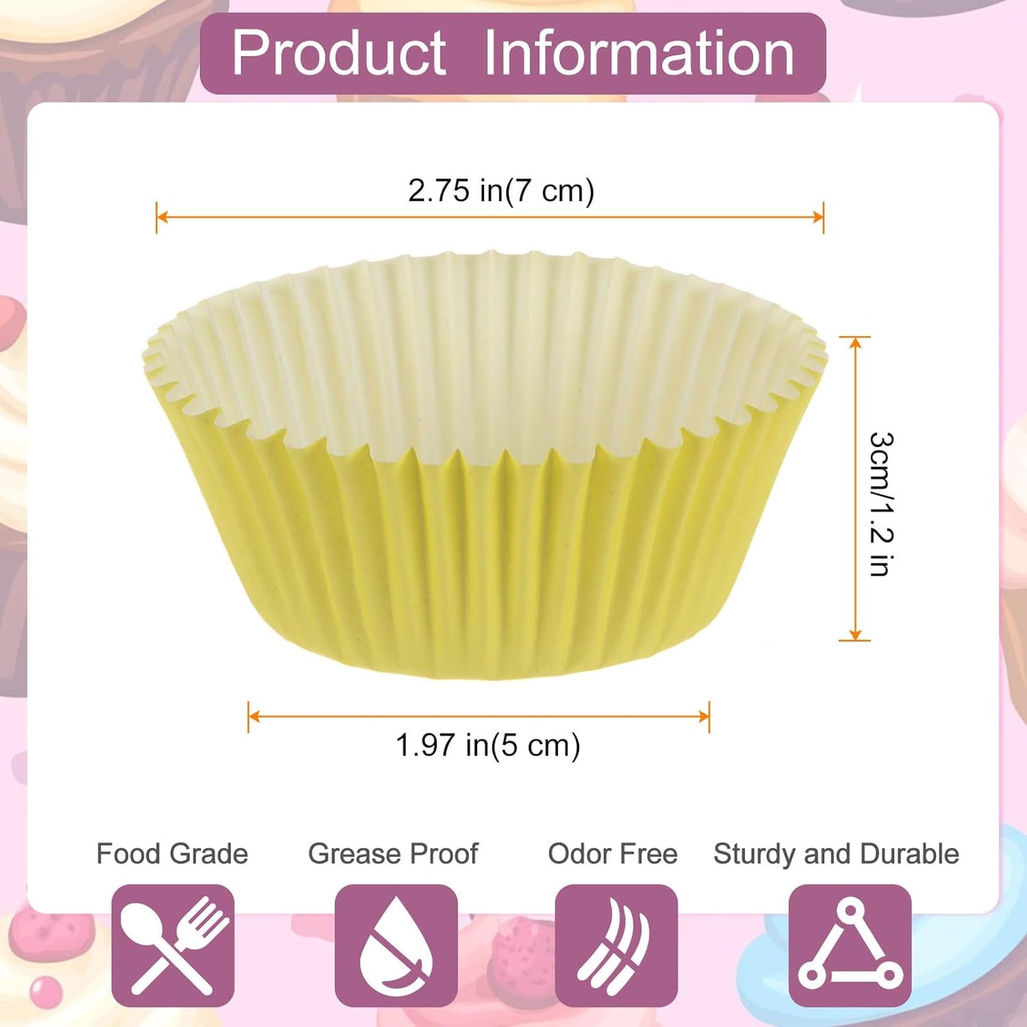 HARFINGTON 100 Count Cupcake Liners Yellow Cupcake Cups Standard Size Muffins Liners Papers Baking Cups Wrappers Greaseproof for Party Wedding Birthday