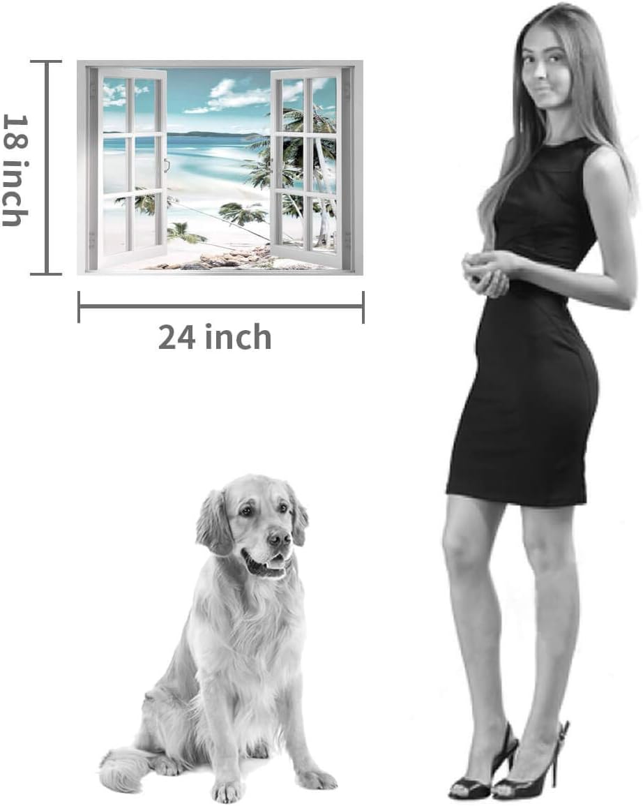 Open Windows Canvas Wall Art: Beach with Coastal Palm Graphic Artwork Print on Wrapped Canvas for Wall Decor(24''x18'')