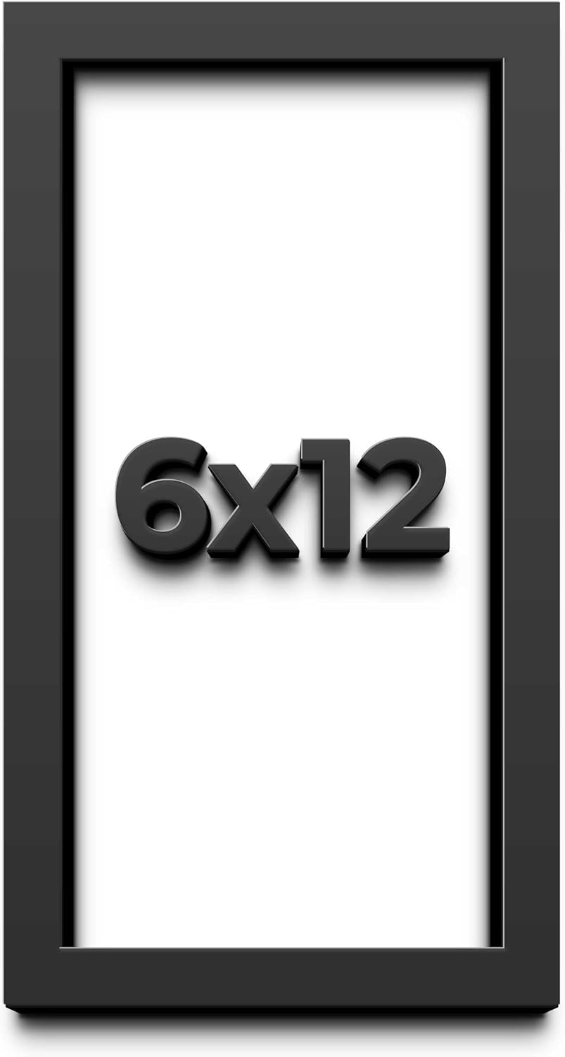 6x12 Shadow Box Black Solid Wood Display Frame with White Acid-Free Backing UV Acrylic & Hanging Hardware - with 3/4" Usable Depth