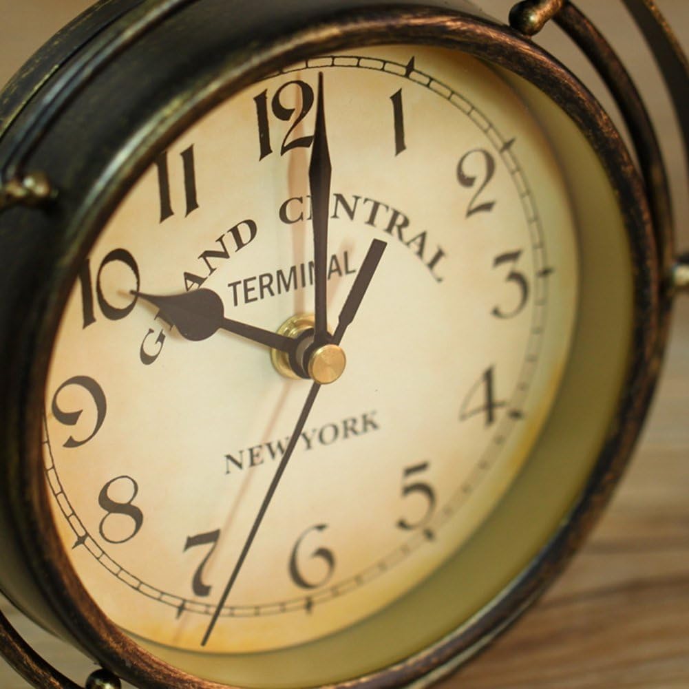 Vintage Table Bike Clock Desk Clock Desktop Metal Clock for Office Bedroom Silent Quartz Decor
