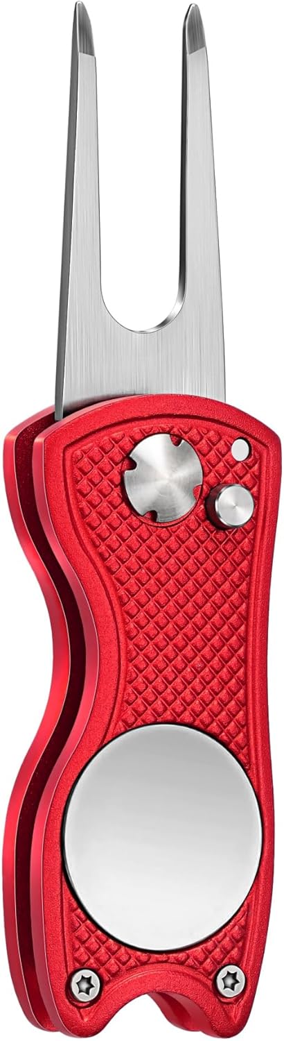 Mile High Life Golf Divot Repair Tool, All Metal Foldable Divot Tool with Pop-up Button & Magnetic Ball Marker, 2-6 Pack