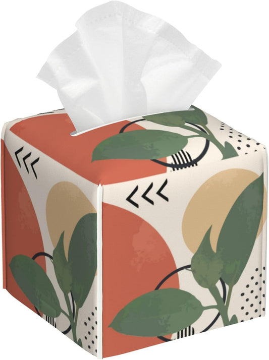 Tissue Box Cover Square,Geometric Modern Art Tissue Box Holder Waterproof Leather Facial Paper Case Modern Home Decoration for Bedroom Dresser Night Stand Office Desk