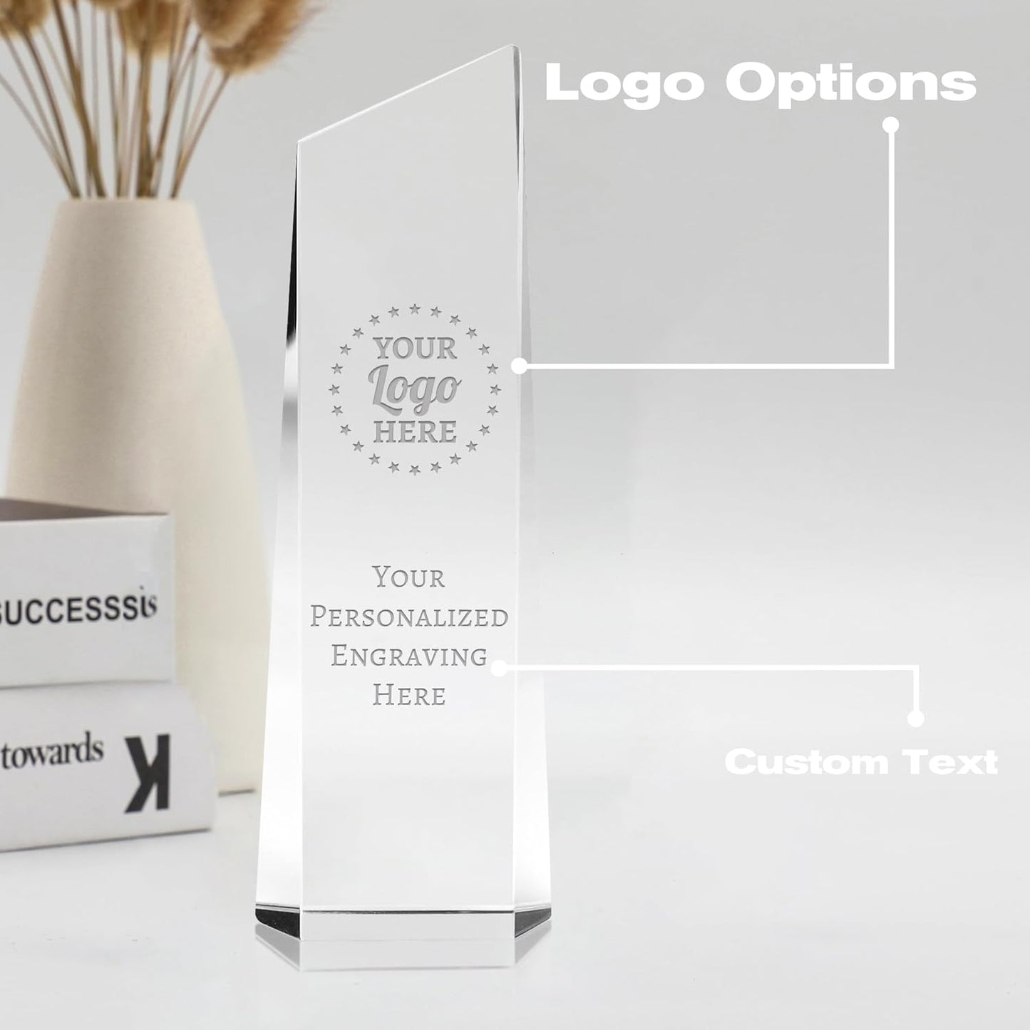 Personalized Crystal Trophy Award - Award for Employees- Plaques Custom Engraved- Coworker Gift,Employee Appreciation Gift,Ideal for Business Events and Occasions (Custom Logo/Engraved)