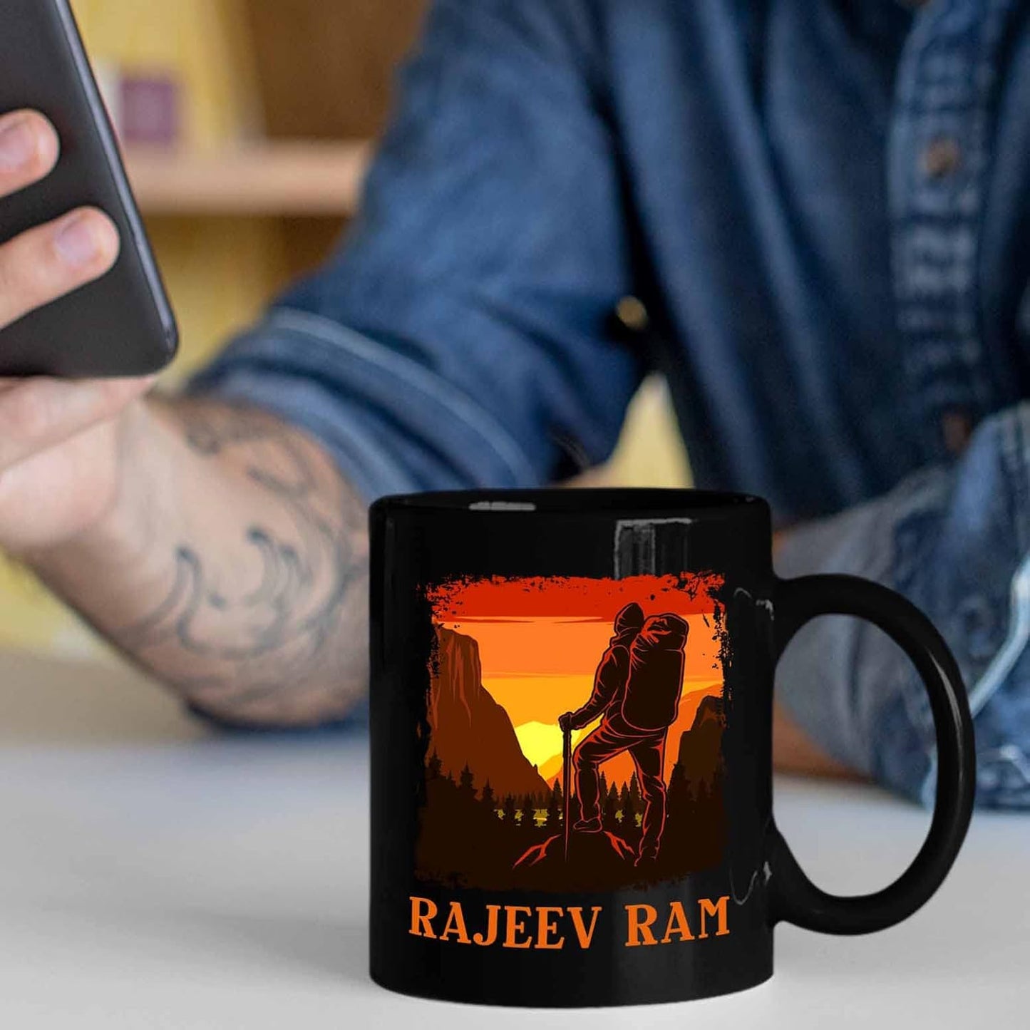 Personalized Name Hiking Coffee Mugs Cups Gifts For Men Women Hiking Lover, Customized Hiking Camp Lover Coffee Cup, Hiking Lover Mountaineer Black Ceramic Mug 11 Oz 15 Oz, Hikers Camper Travel Mug