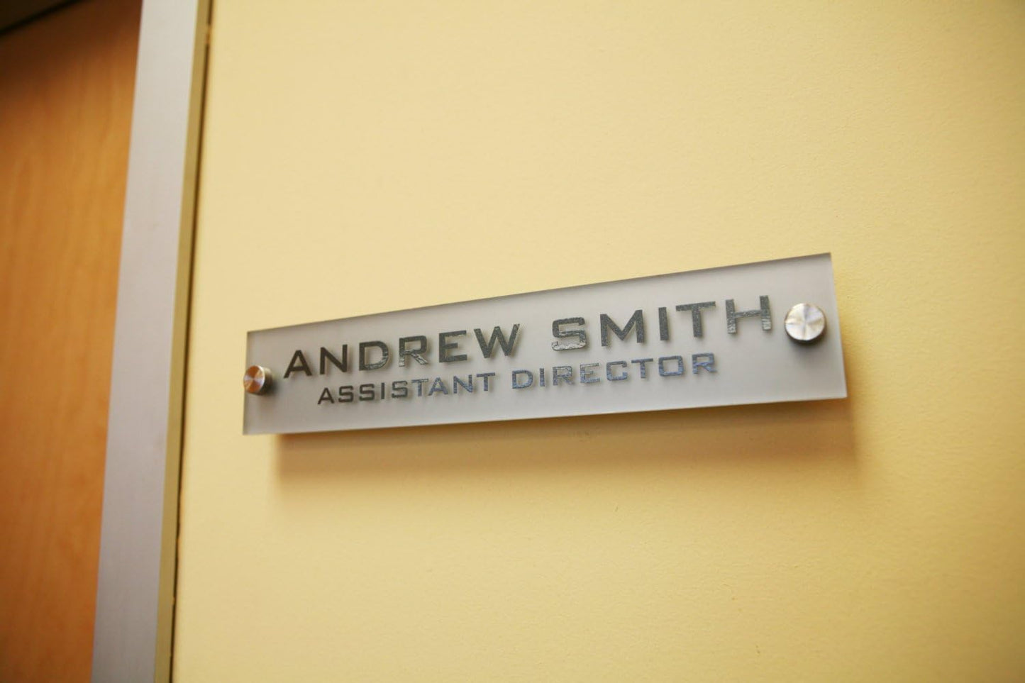 Personalized Office Wall Name Plate Sign. Modern Stainless Steel Legs (Frosted Silver)