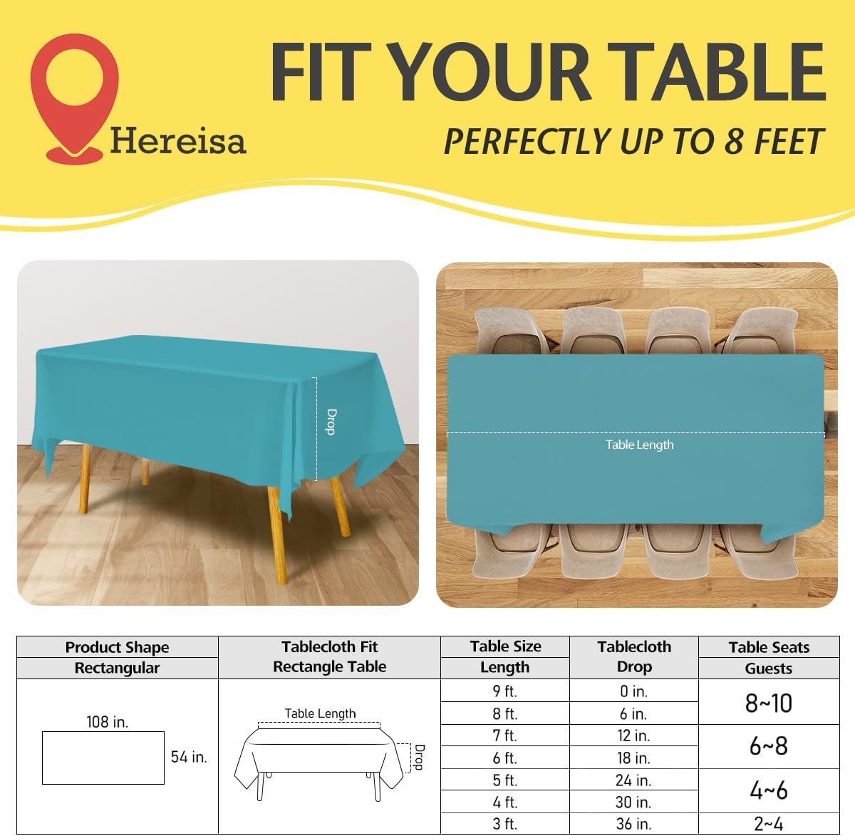 Plastic Aqua Tablecloths 3 Pack Disposable Table Covers 54 x 108 Inches Pitch Onyx Aqua Table Cloths for Parties Birthdays Weddings Anniversary BBQ Picnic, Fits 6 to 8 Foot Rectangle Tables