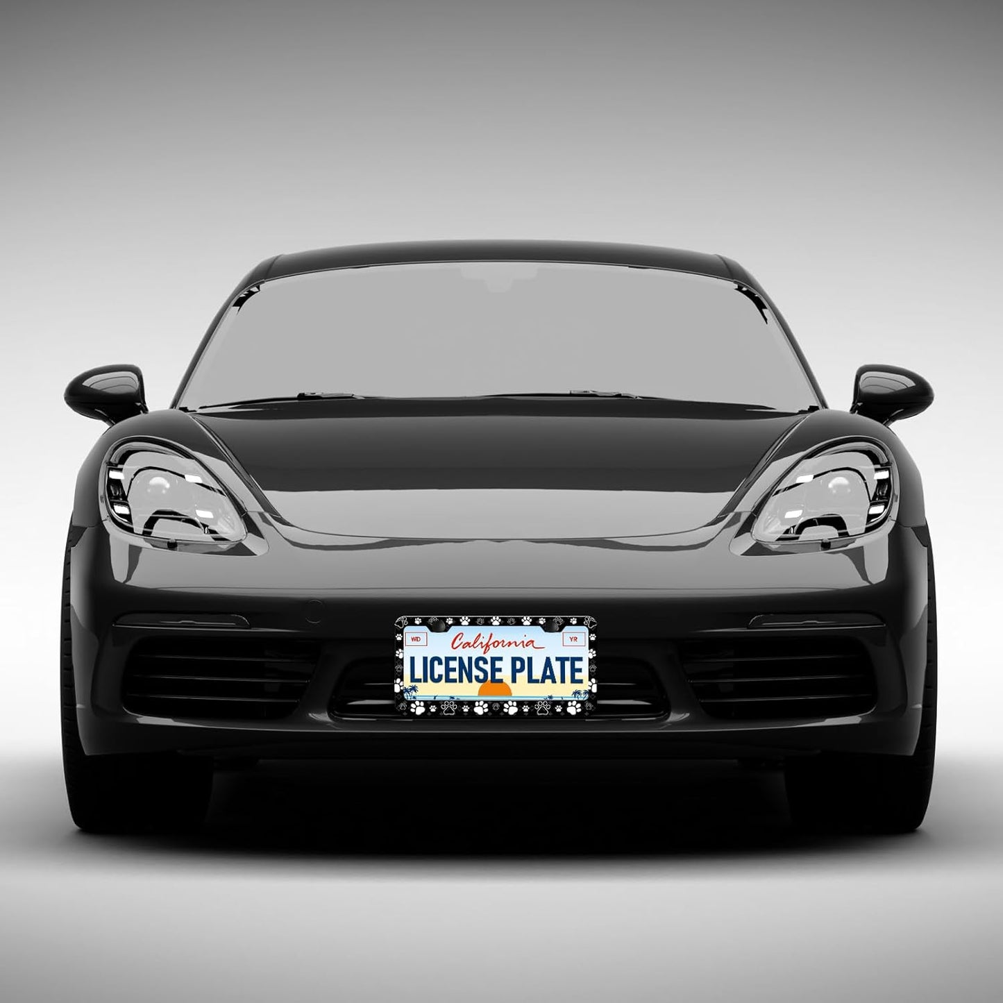 Dog Paw Print License Plate Frames - 2 Pack Front Rear Cute Dog Paw License Plates Holder Covers, Aluminum Metal Rust-Proof Waterproof Car Tag Frame with Screws Fasteners Caps