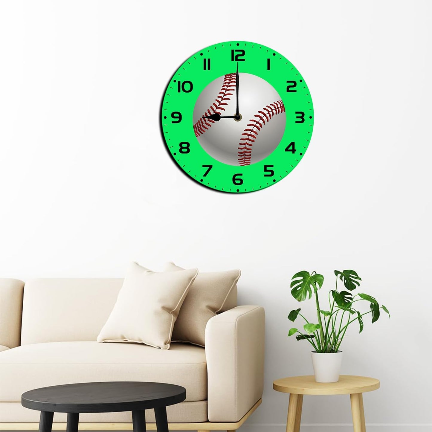 Soliyoahee Baseball Clock Round Wooden Wall Clock Home Decor Silent No Tick Battery Powered for Living Room Bedroom Kitchen Bathroom 10inch