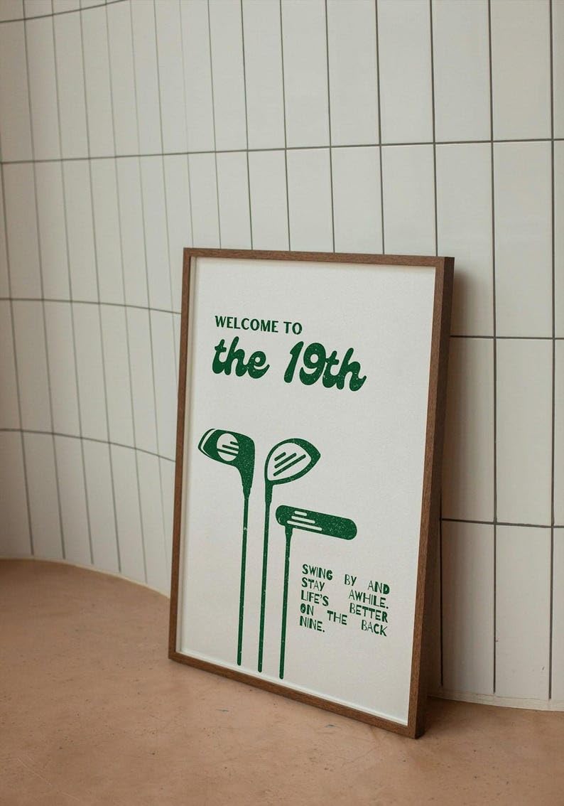 Nationcog Welcome to the 19th Hole Poster, Retro Golf Club Wall Art Print, Vintage Green Typography, Funny Golf Decor for Bar or Man Cave, for Golf Lovers (Unframed) (11x14)