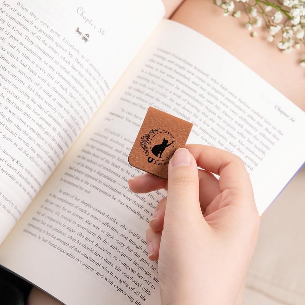 CALLIE Personalized Magnetic Bookmark Clip – Custom Name Reading Gifts for Book Lovers, Birthday Teacher's Day Christmas for Bookworm Gifts (Cat Moon Birth Flower)