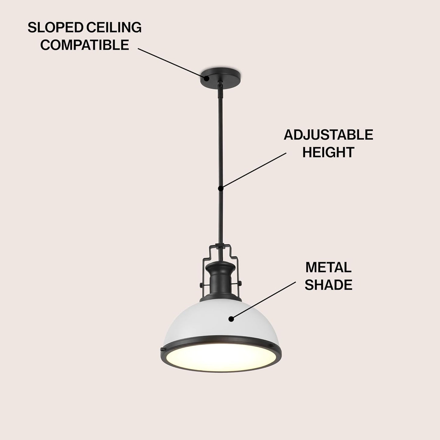 JONATHAN Y JYL9536E Homer 13" 1-Light Modern Industrial Iron LED Dome Pendant, Bohemian, Classic, Cottage, Farmhouse, Industrial, Rustic, Transitional, Dining Room, Kitchen, Foyer, White/Matte Black