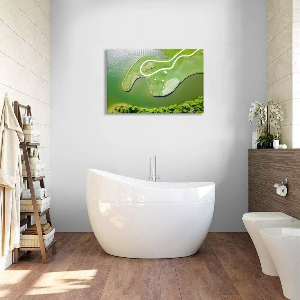 Colorado River Austin Texas USA Golf Course Wall Art for Living Room Bedroom Bathroom Home Decorations Golf Club Picture Wall Decor for Office Canvas Artwork Framed Ready to Hang(12''H x 16''W)