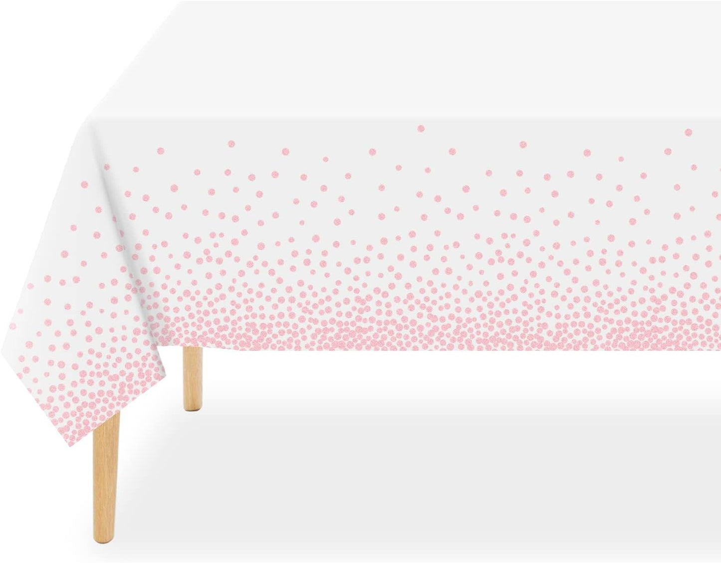QIKSION 3 Pack White and Pink Dot Plastic Tablecloth, Waterproof Disposable Party Table Cloths for Baby Shower, Wedding, Anniversary, Birthday Party(54 × 108 Inch)
