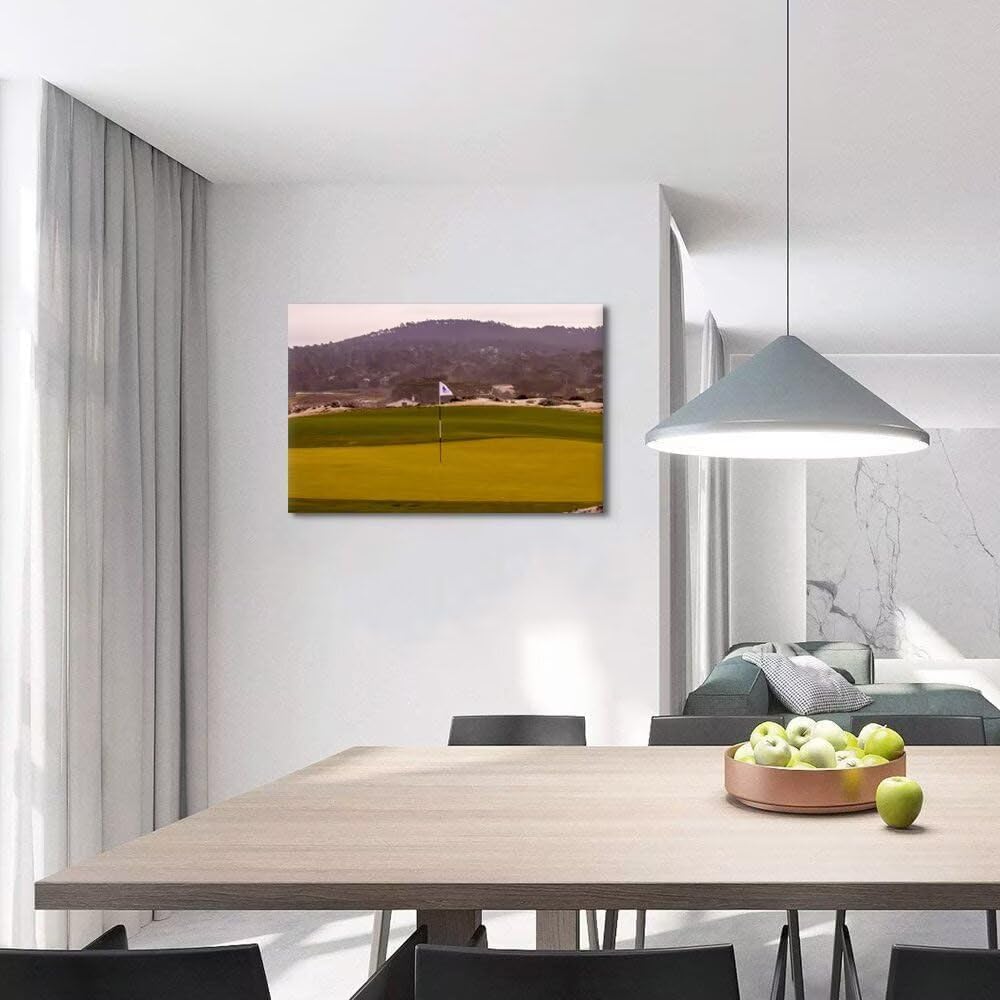 Pebble Beach Golf Course Picture Wall Art for Office Golf Course Canvas Wall Decor for Home Living Room Bedroom Bathroom Decorations Painting Framed Ready to Hang(12''H x 16''W)