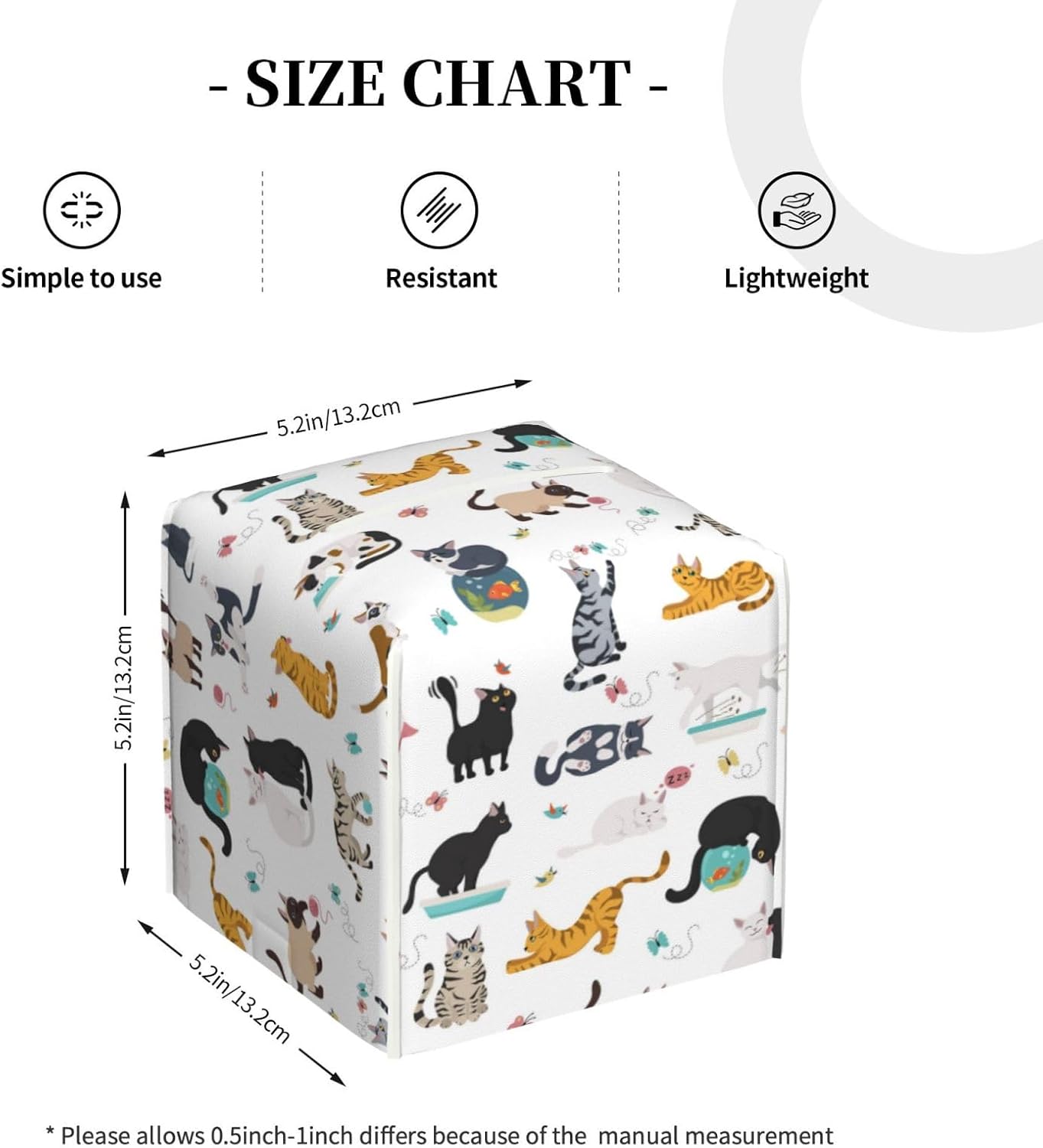 Cat Theme Tissue Box Holder Paper Organizer, PU Leather Tissue Case Cover, Cat Decor for Bathroom, Kitchen, Car