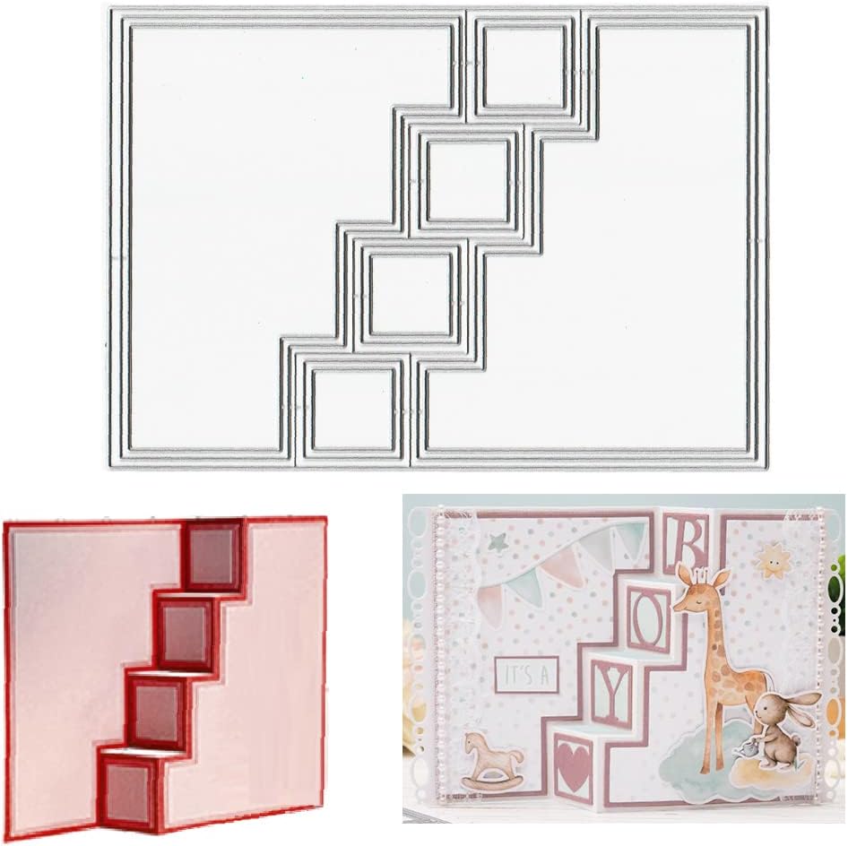 3D Card Shape Die Cuts for Card Making, Rectangular Shaped Gift Card Cutting Dies Sets Zig Zag Stairs Dies Stencils Embossing Template for Scrapbooking DIY Cards Album Crafts Supplies