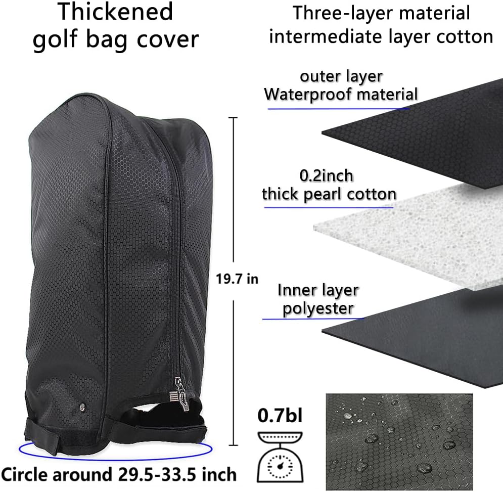 BOYEA & SKULLEAP Golf Bag Cover/rain Hood Waterproof/dustproof,Thickened Style,fits 8.5-9-inch golfbag/standbag,4 snap Fasteners +Adjustable Straps, Easy to Install, Foldable, for All Golfers Gifts