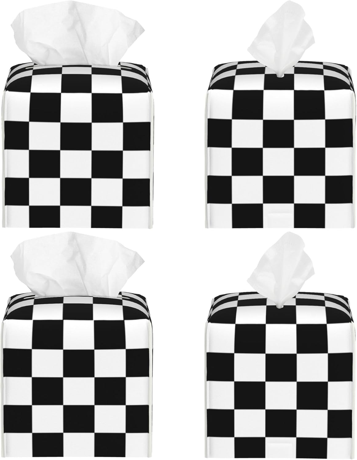 Black and White Checkerboard Tissue Box Cover Square,Square Grid Checkered Tissue Box Holder Waterproof Leather Facial Paper Organizer Dispenser for Bathroom Home Car Nightstand Vanity Desk